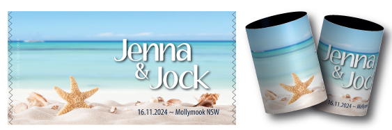 Jenna & Jock's wedding stubby coolers